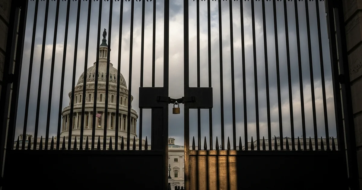 A locked gate stands in front of the U.S. Capitol building in Washington, D.C. A locked gate stands in front of the U.S. Capitol building in Washington, D.C.