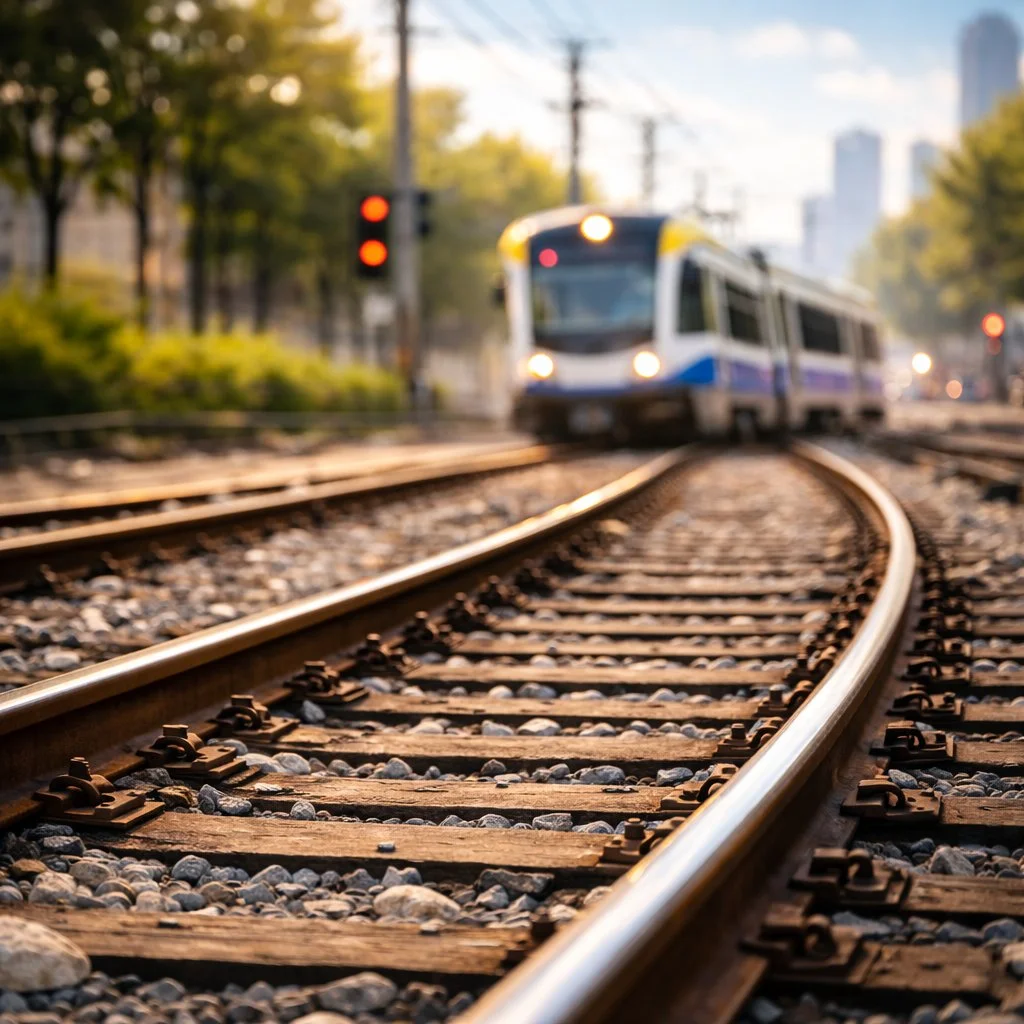 A train approaches on the tracks. A train approaches on the tracks.