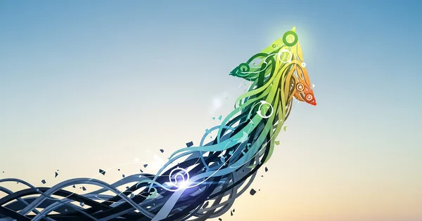 A digital illustration features a colorful, upward-pointing arrow representing progress and positive trends.