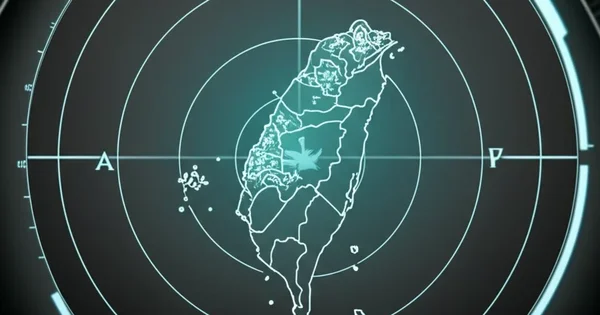 A radar screen displays a map of Taiwan.