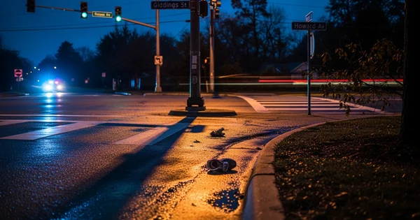 Shoes lie scattered at the intersection of Giddings Street and Howard Avenue following an incident.